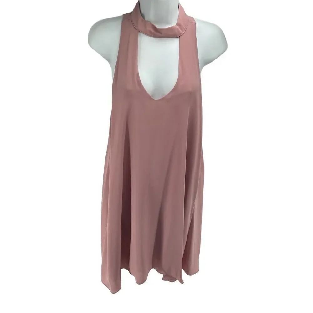 Lulus Womens Shift Dress Cut Out Neck Lined Sleeveless Mini Pink Size Large